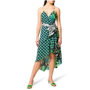 Diane Von Furstenberg Katsia Sleeveless Wrap Midi Dress Green Black Size 8
